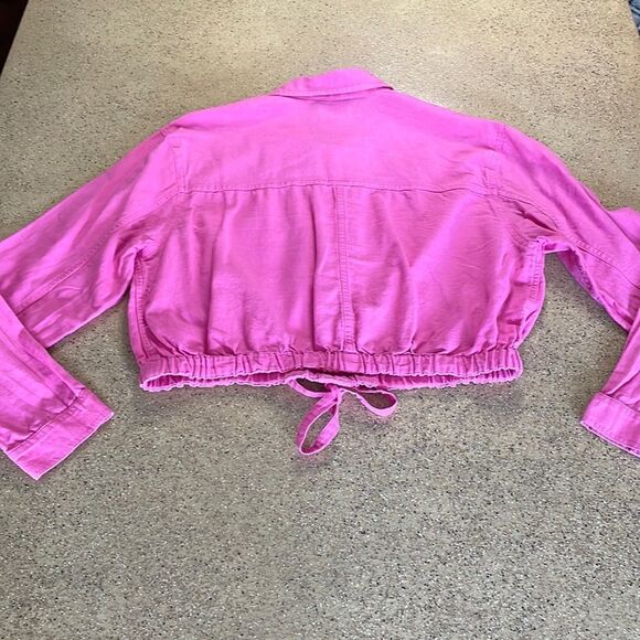 Barbiecore Bubblegum Pink Linen Blend Pullover Shirt / Shacket - Picture 8 of 16